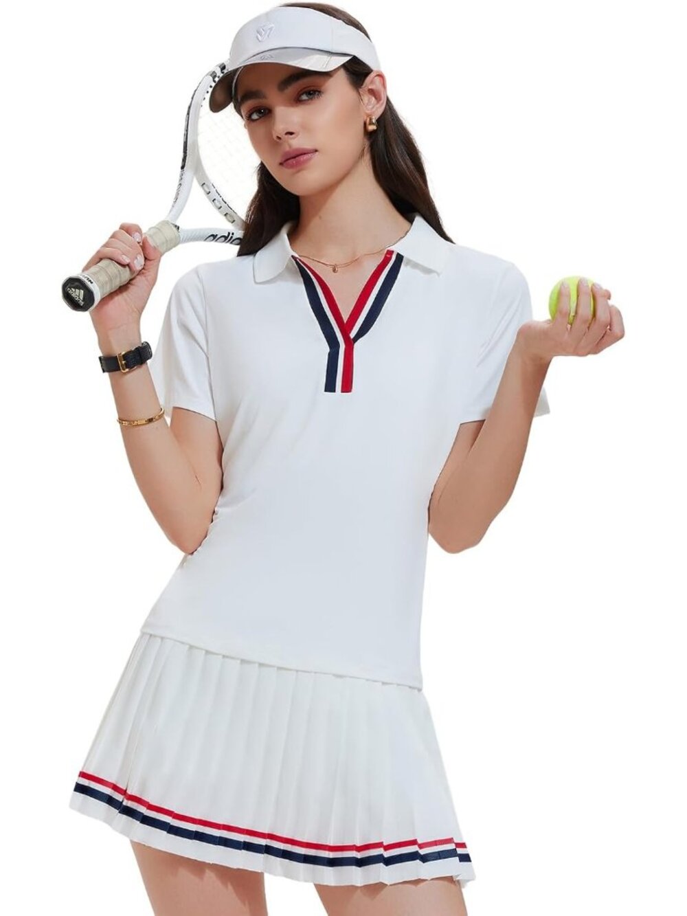 Women Stripe Rainbow 2 Piece Racer Back Tennis Skirt Tank Top Pull On Golf Dress